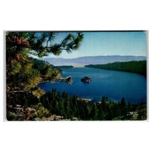 Emerald Bay Lake Tahoe Fannette Island Pine Cones Vintage Postcard